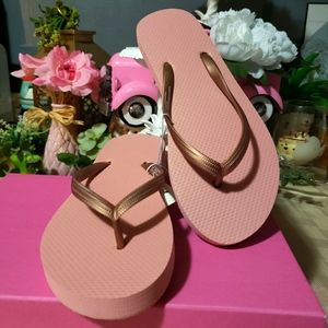 Shade & Shore Flip Flops Pink/Tan Sz 6